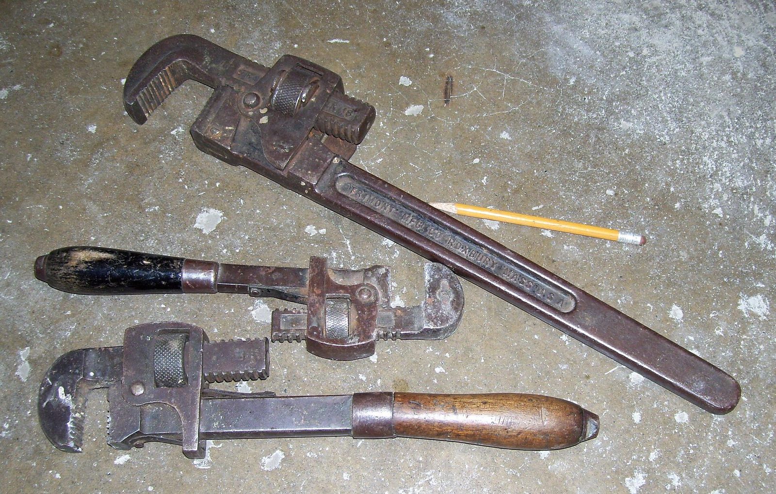 Close-up of a pipe wrench tool